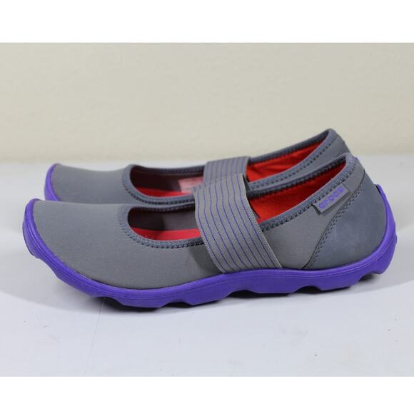 CROCS Duet Busy Day Mary Jane Flat Womens 7 Gray Neoprene Casual Water Shoe - Picture 1 of 5